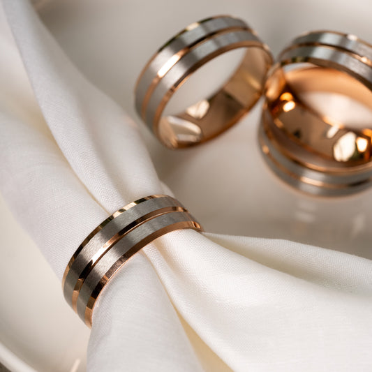 Rose Gold & Silver Stainless Steel Napkin Rings Set of 4 | Luxury Gift Box | Clochel CSKY-11