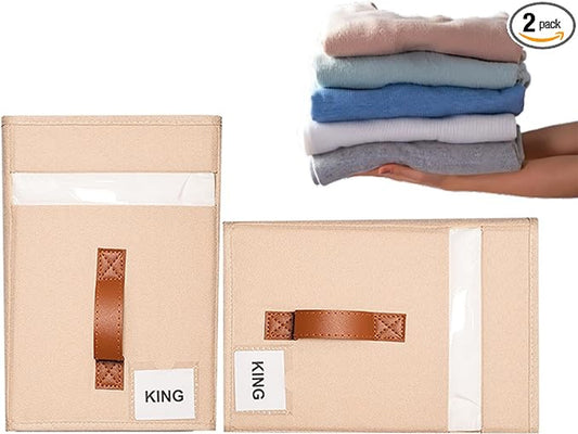 FoldTote XL Bed Sheet Organizer 2 Pack Beige | No Zipper Linen Storage