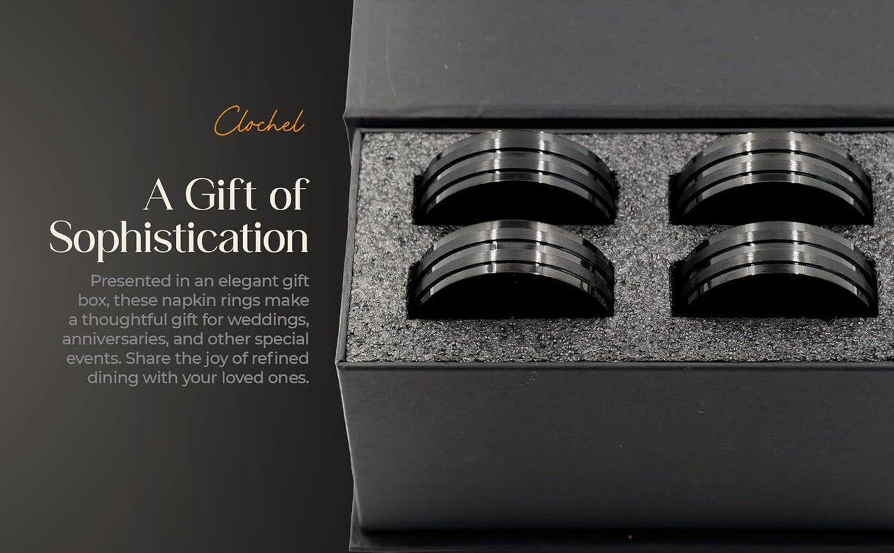 Black Stainless Steel Napkin Rings Set of 4 | Elegant Table Decor | Clochel CSKY-5