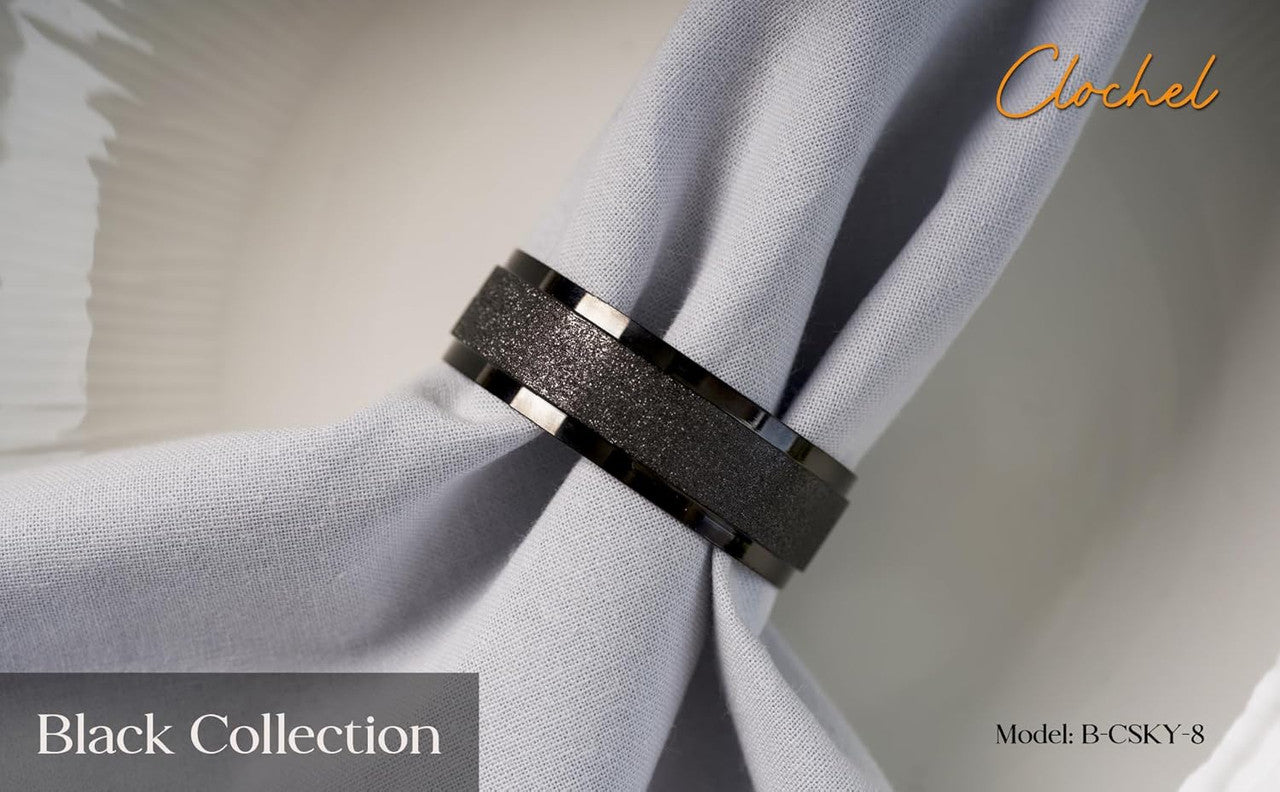 Black Stainless Steel Napkin Rings Set of 4 | Modern Table Decor | Clochel CSKY-8