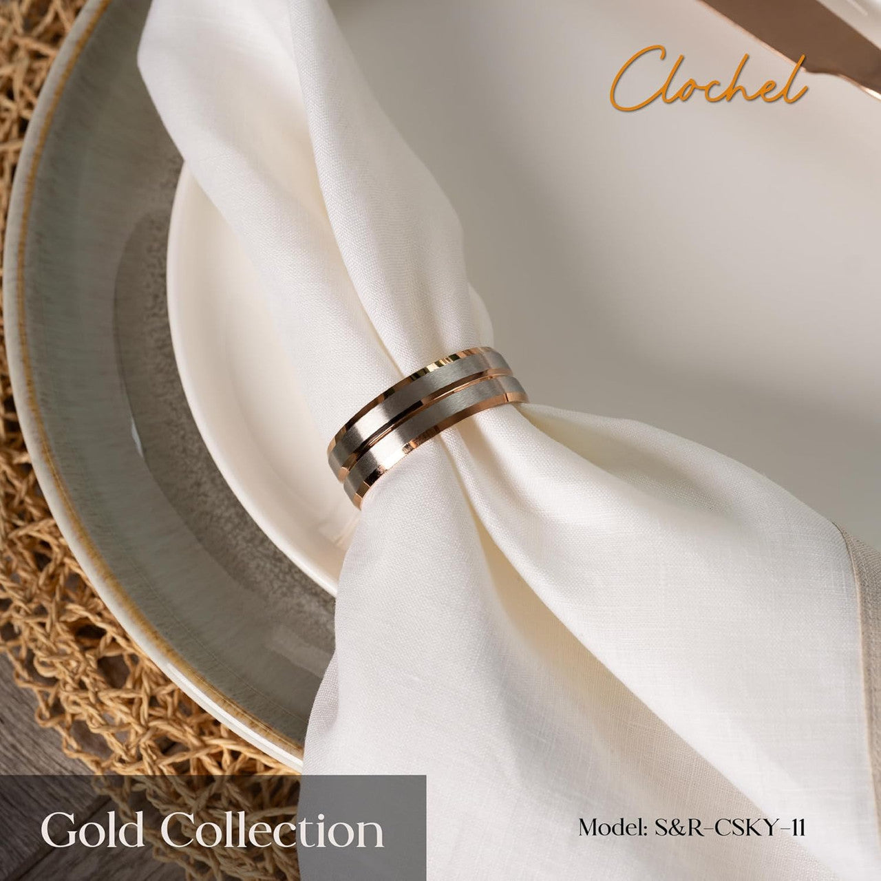 Rose Gold & Silver Stainless Steel Napkin Rings Set of 4 | Luxury Gift Box | Clochel CSKY-11