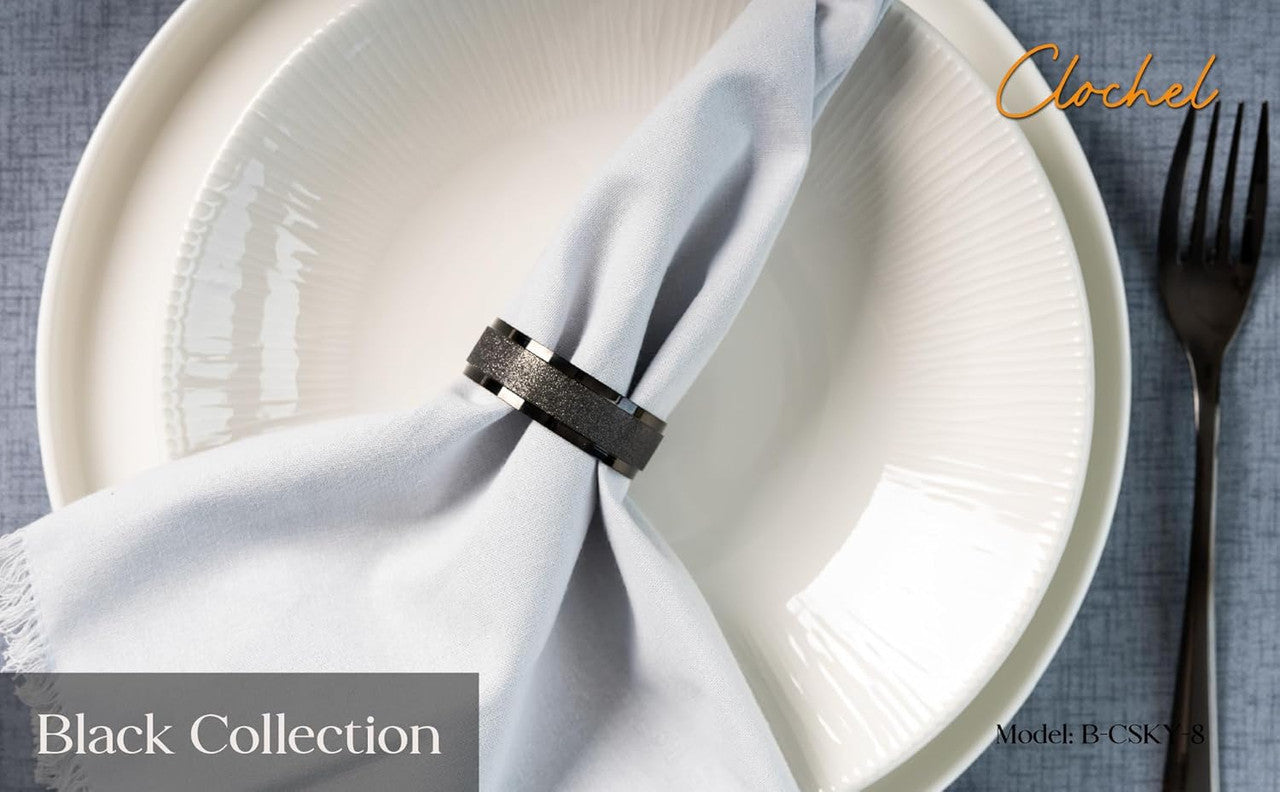 Black Stainless Steel Napkin Rings Set of 4 | Modern Table Decor | Clochel CSKY-8