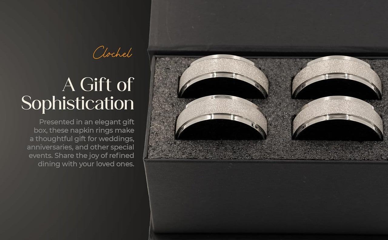 Silver Stainless Steel Napkin Rings Set of 4 | Award-Winning | Clochel CSKY-7