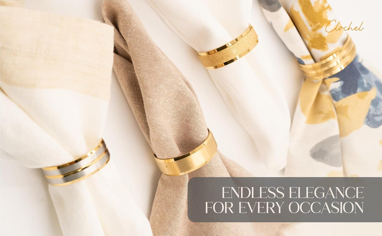 Rose Gold & Silver Stainless Steel Napkin Rings Set of 4 | Luxury Gift Box | Clochel CSKY-11