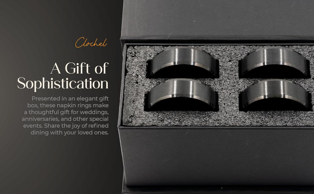 Black Stainless Steel Napkin Rings Set of 4 | Award-Winning | Clochel CSKY-2