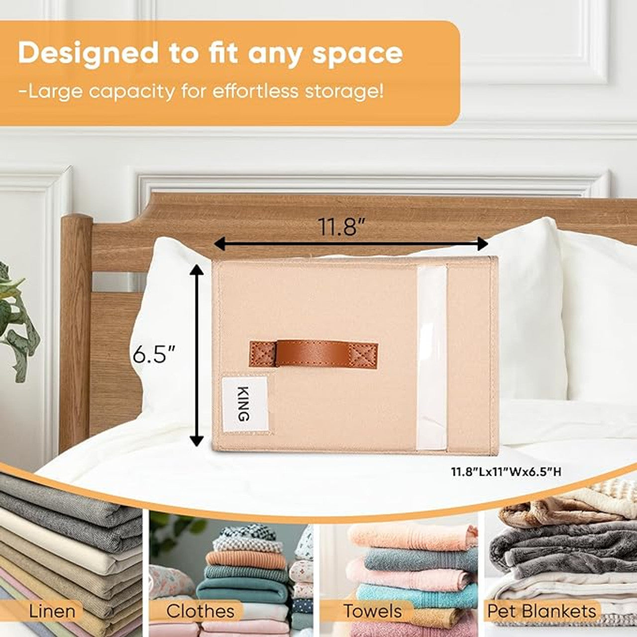 FoldTote XL Bed Sheet Organizer 2 Pack Beige | No Zipper Linen Storage