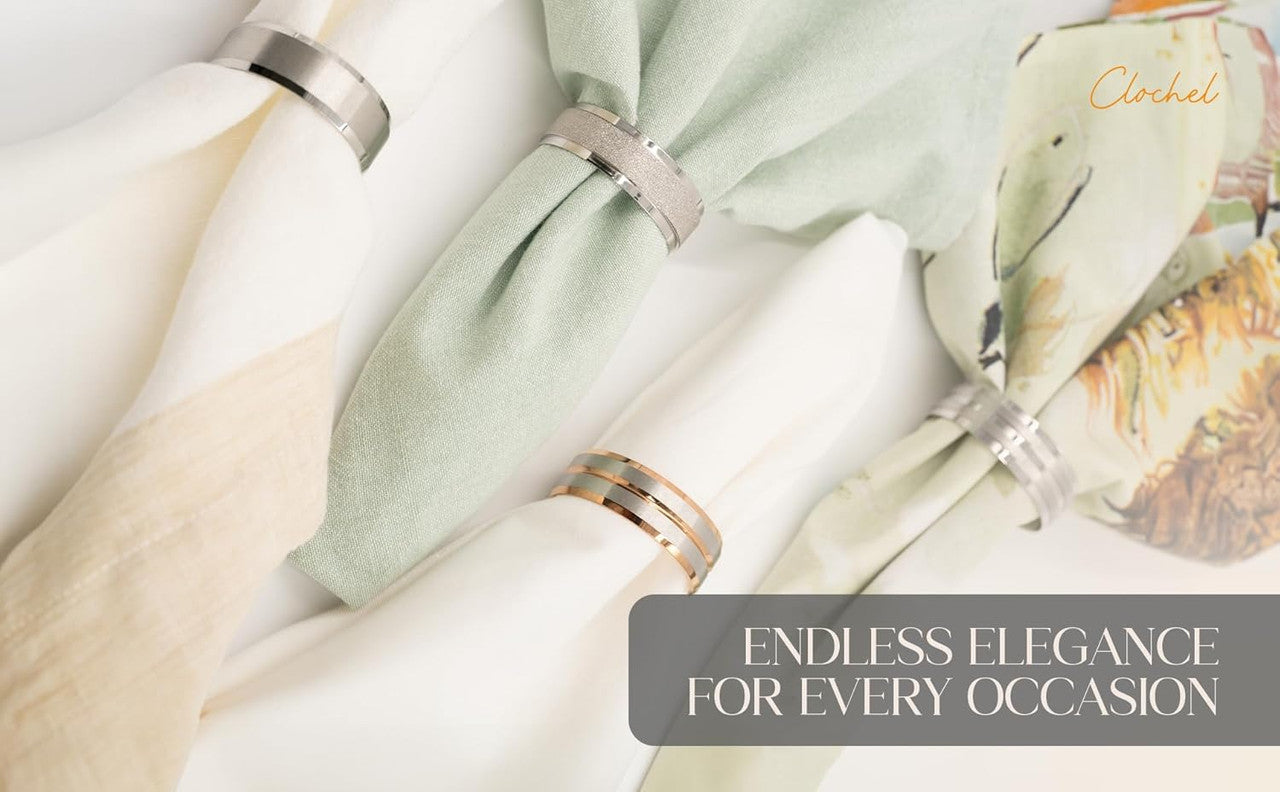 Silver Stainless Steel Napkin Rings Set of 4 | Award-Winning | Clochel CSKY-7