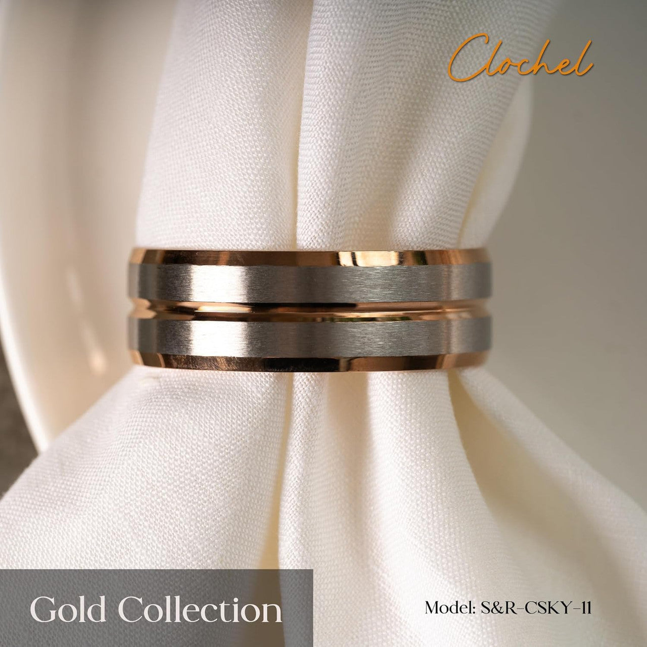 Rose Gold & Silver Stainless Steel Napkin Rings Set of 4 | Luxury Gift Box | Clochel CSKY-11