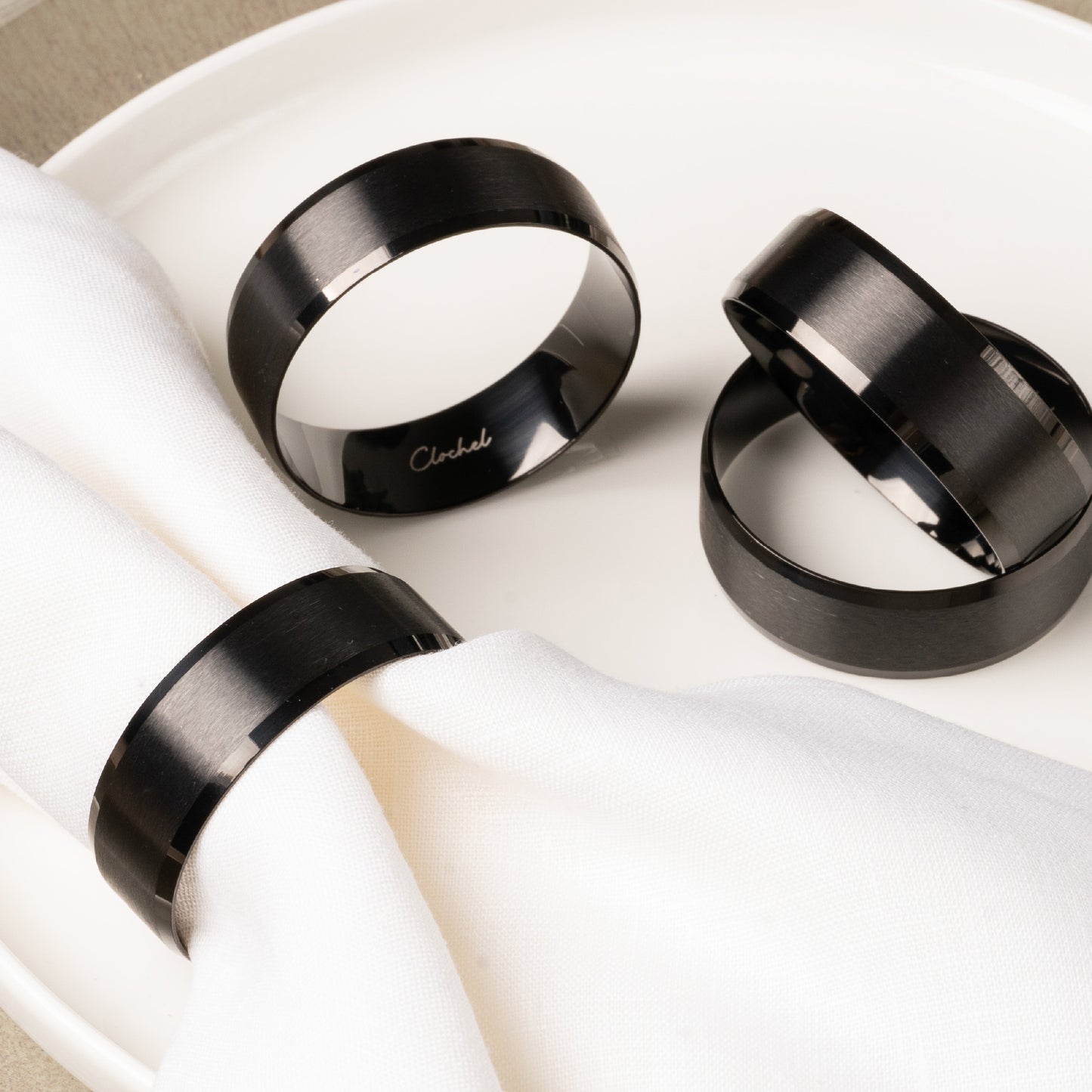 Black Stainless Steel Napkin Rings Set of 4 | Award-Winning | Clochel CSKY-2