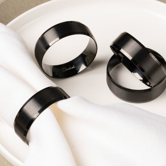 Black Stainless Steel Napkin Rings Set of 4 | Award-Winning | Clochel CSKY-2