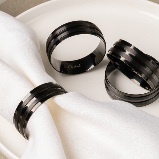 Black Stainless Steel Napkin Rings Set of 4 | Elegant Table Decor | Clochel CSKY-5