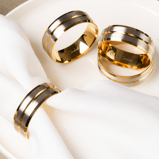 Gold & Silver Stainless Steel Napkin Rings Set of 4 | Award-Winning | Clochel CSKY-10