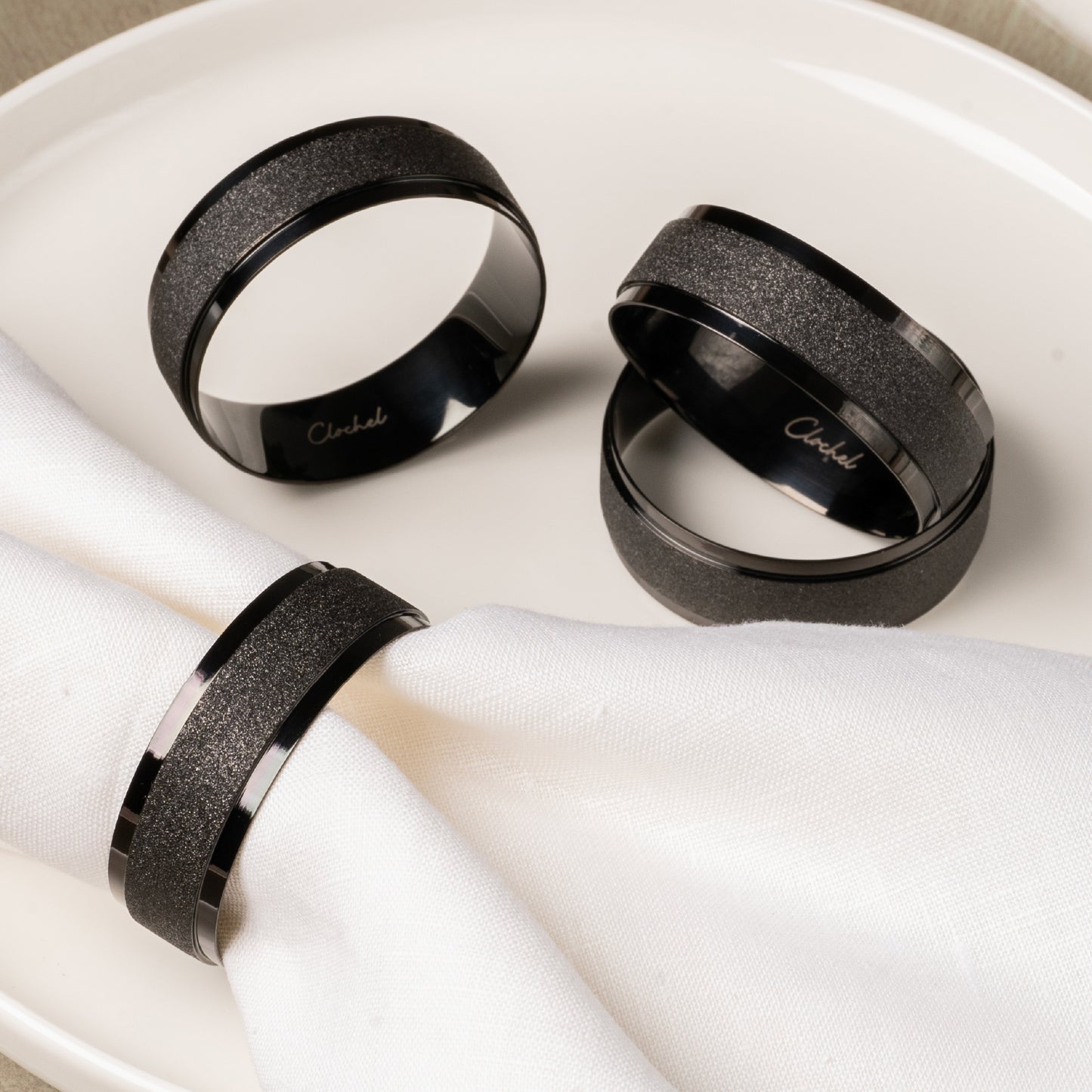 Black Stainless Steel Napkin Rings Set of 4 | Modern Table Decor | Clochel CSKY-8