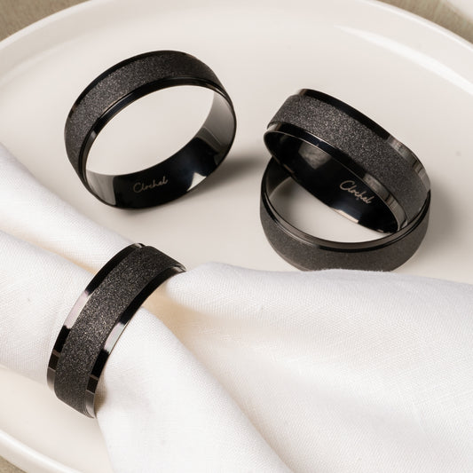 Black Stainless Steel Napkin Rings Set of 4 | Modern Table Decor | Clochel CSKY-8