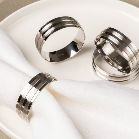 Silver Stainless Steel Napkin Rings Set of 4 | Award-Winning | Clochel CSKY-4