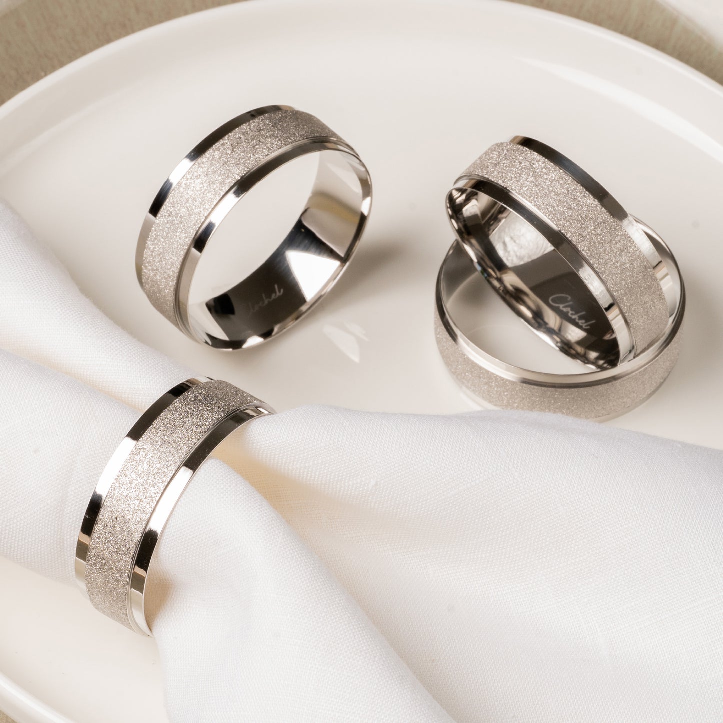 Silver Stainless Steel Napkin Rings Set of 4 | Award-Winning | Clochel CSKY-7